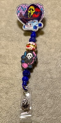Scream Ghost Face Ghostface - Alligator Clip Beaded Badge Reel Holder  ID