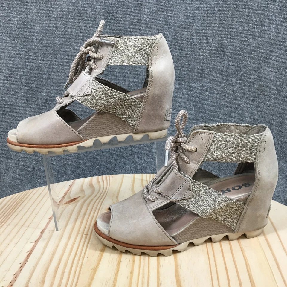 Sandalias Sorel para mujer 7 Joanie de encaje informales con tiras al tobillo cuña cuero gris Foto 2 de 4