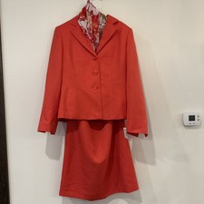 Evan Picone Skirt Suit Women's 12 New Poppy red/pink Scarf Blazer Jacket NWT