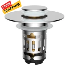 Hibbent Upgraded 3 in 1 Bathroom Sink Drain Strainer, Universal Pop Up Chrome 