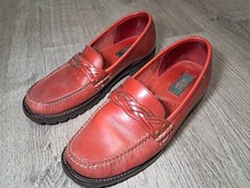 GH Bass Weejun Shoes Red Leather Calliope Slip On Basketweave Loafers Women 8M