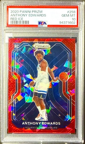 2020 Panini Prizm Anthony Edwards #258 Rookie Red Cracked Ice Prizm PSA 10 ❤️‍🔥