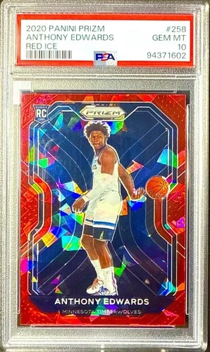2020 Panini Prizm Anthony Edwards #258 Rookie Red Cracked Ice Prizm PSA 10 ❤️‍🔥
