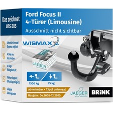 BRINK ANHÄNGERKUPPLUNG abnehmbar für Ford Focus II Limo 05-10 +13pol E-Satz ABE