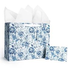 LaRibbons 13" Large Wedding Gift Bag, Bridal Shower Gift Bag with Tissue Pape...