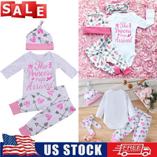 4Pcs Newborn Baby Girls Letter-style Top Checkered Pants Hat Jumpsuit Bodysuit