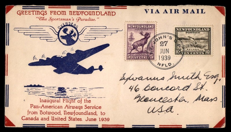 Mayfairstamps Newfoundland Flight 1939 St Johns to USA Pan American Airway Cover