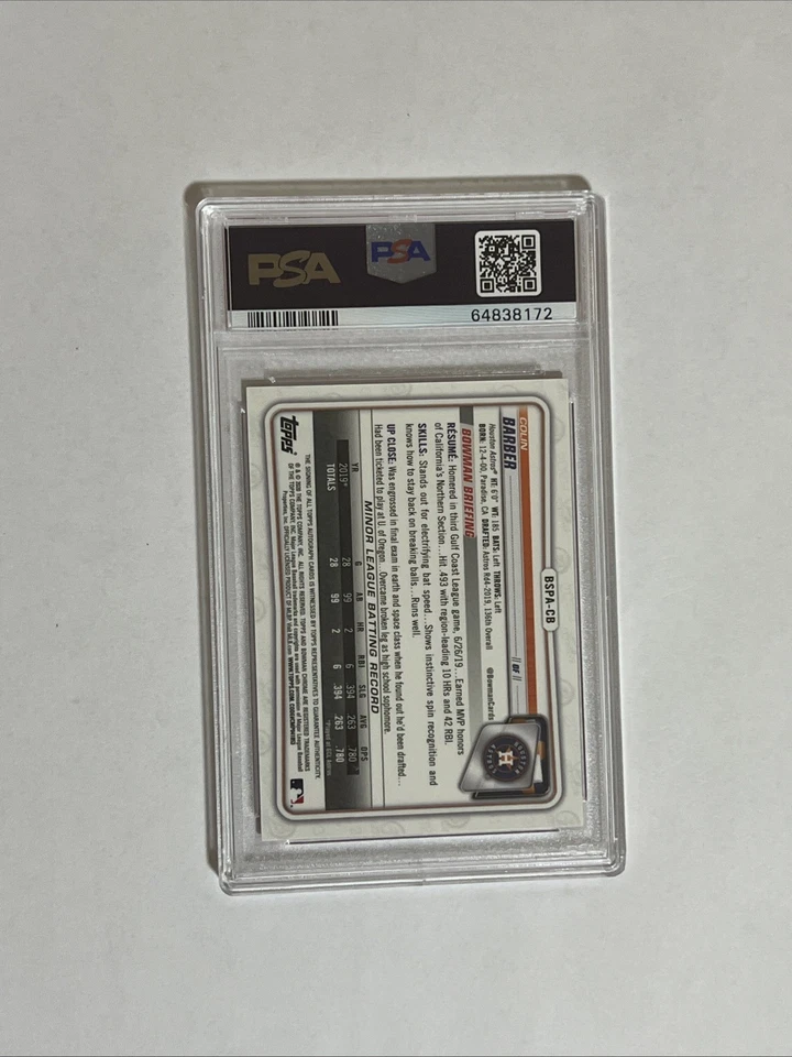 2020 Bowman Chrome - Colin Barber Sapphire Red Auto /5 #BSPA-CB PSA 10 - Image 2 of 2