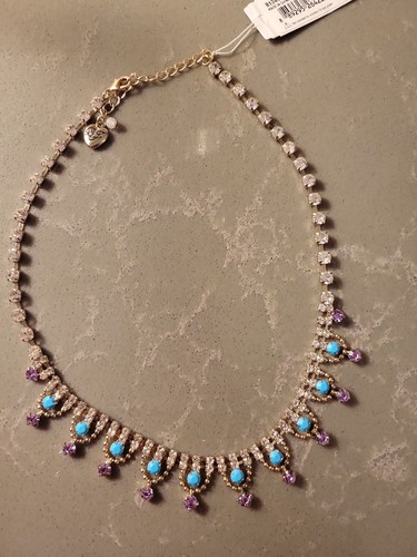 Betsey Johnson gold tone multi stone statement necklace 'Granny Chic' Rhinestone