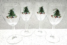 Vintage Luminarc Noel Set of 4 Christmas Tree Water / Wine Glasses 12oz Goblets