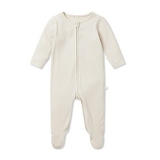 Baby Unisex Pajamas in Ribbed Ecru with Zip and Mitts of Viscose from - Foote...