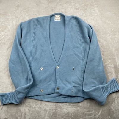 Vintage Finecraft Cardigan Sweater Men Size Large Blue Orlon Acrylic Grandpa 60s