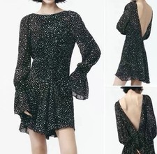 Zara Women’s Black-White Polka Dot Long Sleeve Mini Dress Size S
