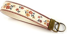 Embroidered Fabric Wristlet Keychain for Women, Cute Wrist Key Chain with Metal