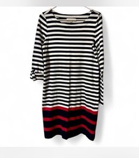 JONES NEW YORK M L STRIPE RED WHITE BLACK COTTON SHIFT SHEATH WARM SWEATER DRESS