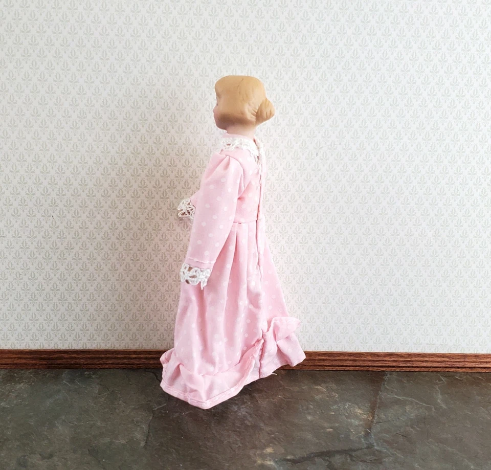 Casa de Muñecas Mujer Muñeca Porcelana Posable Mamá Madre Mujer Vestido Rosa Escala 1:12 Foto 2 de 4