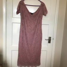 New Look Tall Pink Lace Dress UK Size 14 Short Sleeve Off Shoulder Party Cruise