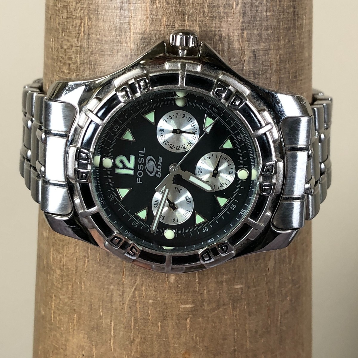 Fossil Mens BQ 8767 Blue Silver Tone Stainless Steel Band