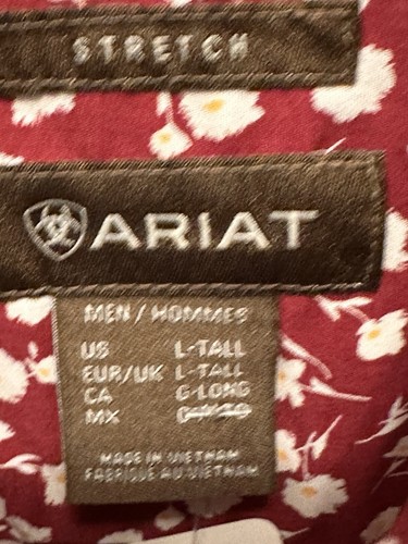 Ariat Pro Series Stretch Shirt Mens Large Tall Work Western Cowboy Spandex Red - Picture 3 of 5