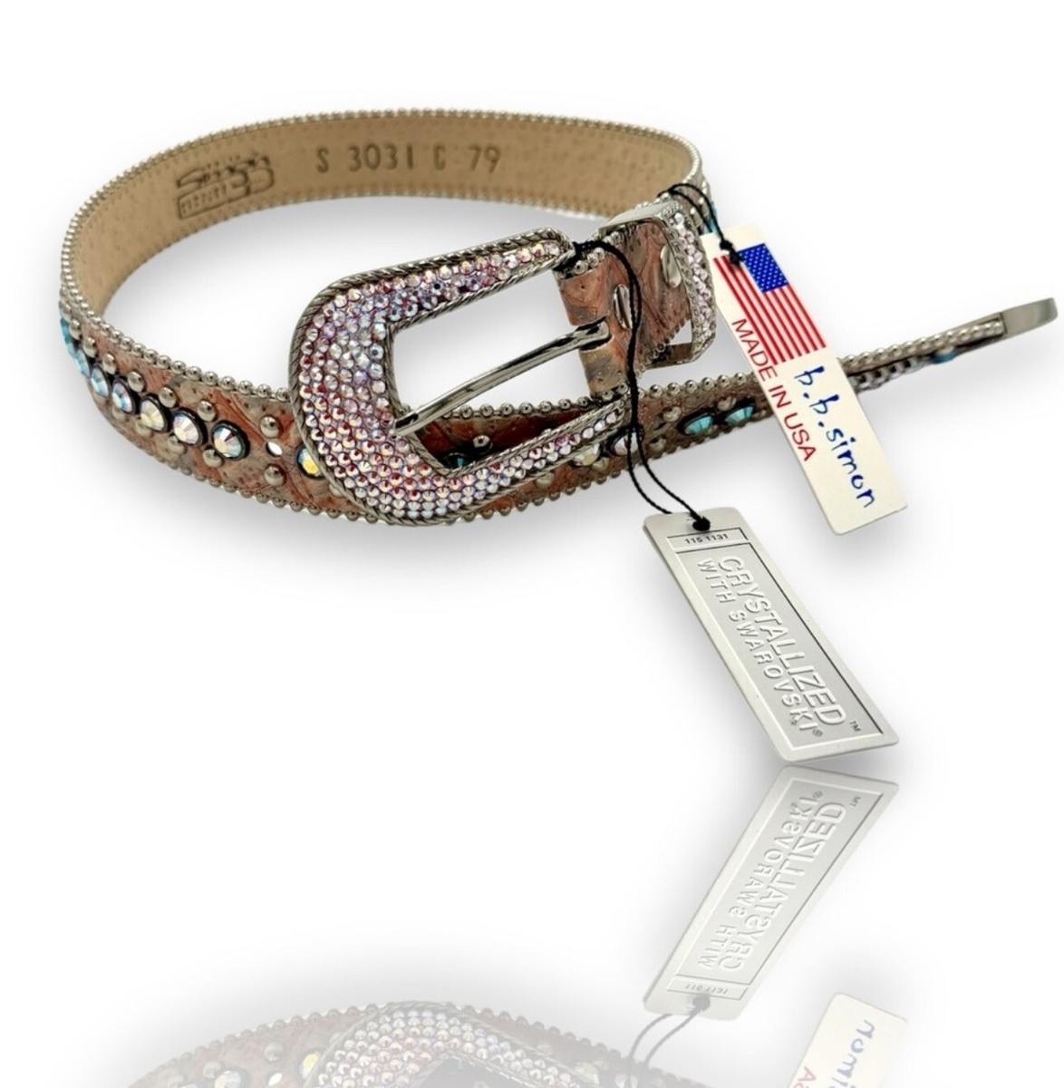 BB Simon Pink Crystal Leather Belt Size Junior XS New | eBay