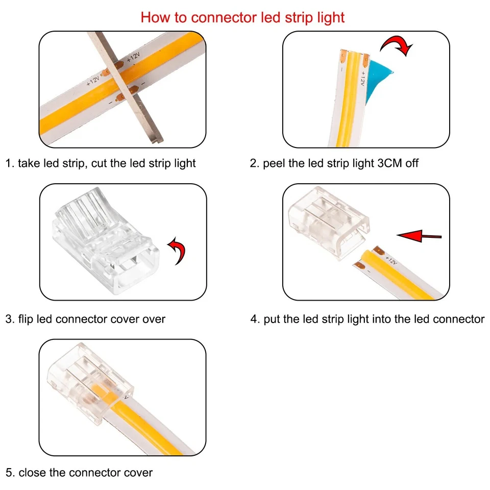 COB LED Strip Connector Fast Connectors For 2pin 8/10mm 2pin SMD COB 5050 2835 - Image 4 of 4