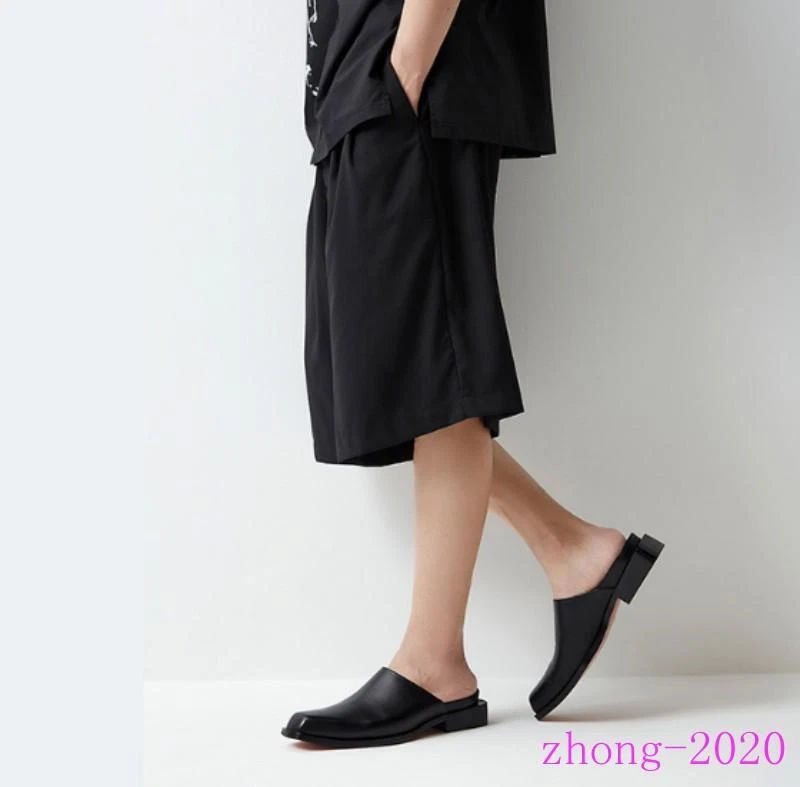 Zapatillas informales de fiesta de cuero real con puntera cuadrada para hombre ropa de trabajo mulas Foto 4 de 4