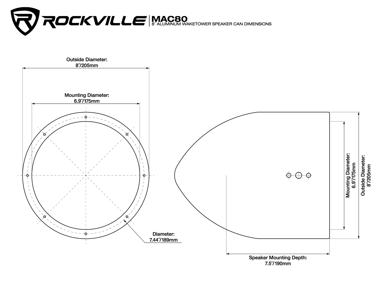 Корпус колонки Rockville DMAC80B Dual 77 Black Aluminum Tower для вейкборда из черного алюминия