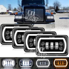 4PCS 4X6" LED Headlights Hi-Lo Beam Halo DRL For Western Star 4900 Semi Truck