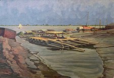 Impressionista Quadro a Olio R. Bianco Port Said Tewfik? Suez Canale Egitto #1