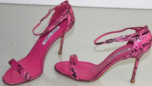 Escarpins Manolo Blahnik – Peau De Serpent Gris Rose – Sandales à Brides – Taille 36 – Neuf Sans Boîte
