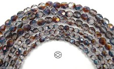 Czech Fire Polished Round Faceted Beads in Crystal Heather coated, 16" strand