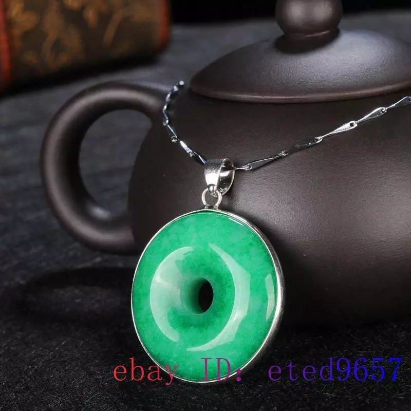 Jade Donut Necklace Pendant Natural 925 Silver Green Jewelry Jadeite Man