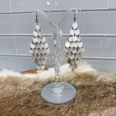 Teardrop Mother of Pearl Mermaid Scale Chandelier 9 Layers Cascade Drop Earrings