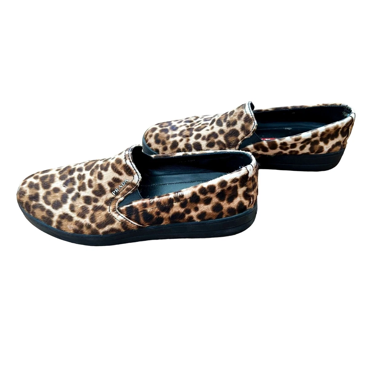 Leopard calf hair cheap slip on sneakers