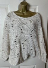 Stradivarius Women's Crochet Ivory Top Pullover Sweater Medium Made in Turkey