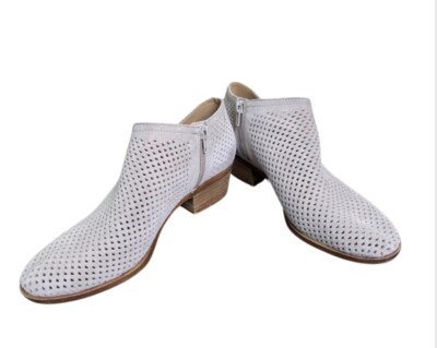 Lucky Brand Bayley Beige Perforated Suede Leather Zip Up Ankle