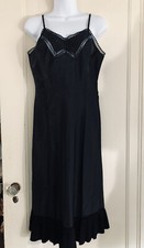 Vintage 50s Barbizon Black Tafredda Eyelet Lace Slip Dress Pleated Hem Sz 14