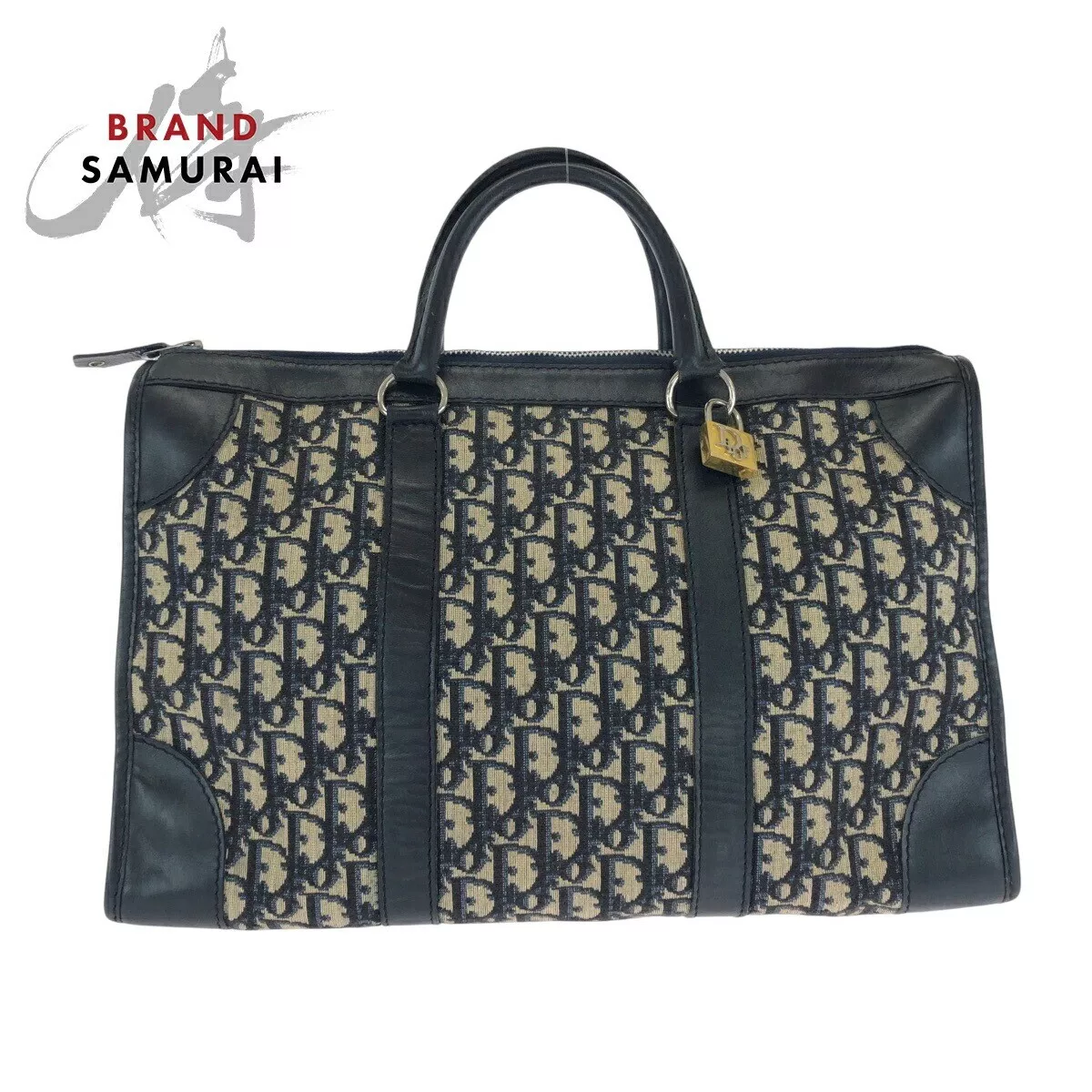 Sac fourre tout Christian Dior trotteur sac à main bleu marine noir or quincaillerie toile