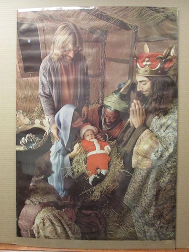 vintage 1969 Nativity Scene poster Jesus Three Kings Mary Joseph manger 7954