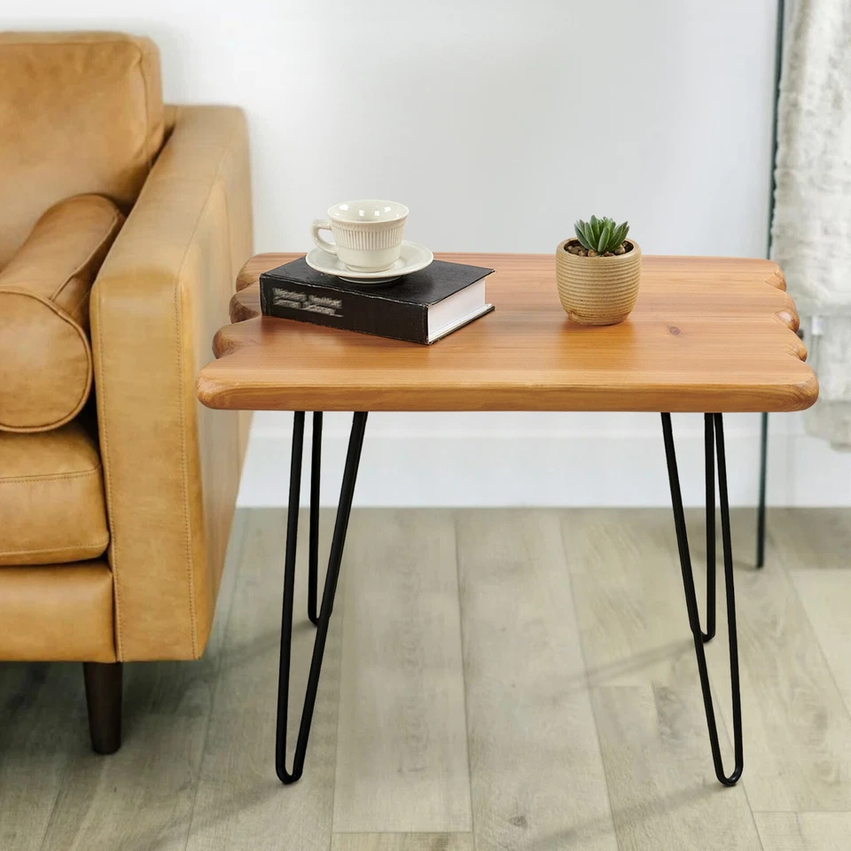 Natural Edge Coffee Table Small Square Cedar Wood Table w/ 4 Hairpin Legs 21" H - Image 3 of 4