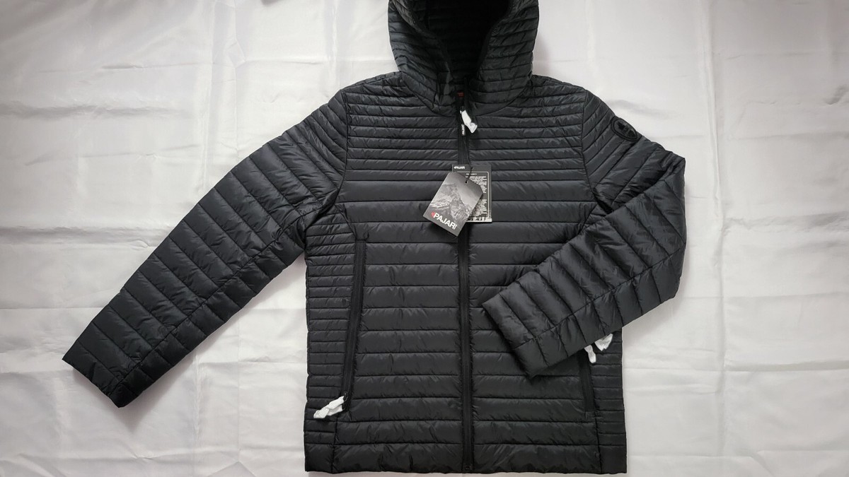 NEW PAJAR MEN'S OSPREY PACKABLE LIGHT WEIGHT BLACK HOODED JACKET