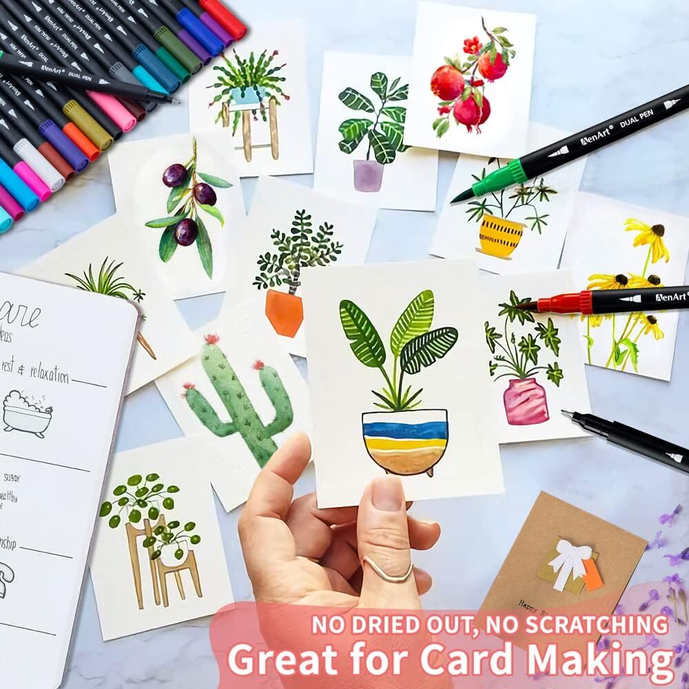 Dual Brush Markers for Adult Coloring Books, 24 Colored Fine Point Marker Pen fo