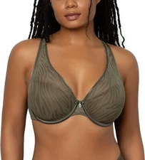 Curvy Couture OLIVE WAVES Sheer Mesh Plunge T-Shirt Bra, US 44C, UK 44C