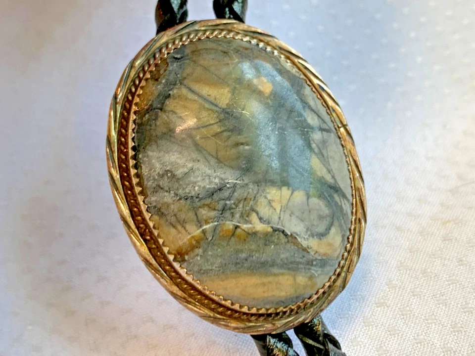 Ювелирные изделия из стерлингового серебра галстук-боло 34 дюйма овальный мрамор серые камни *ЧИТАЙТЕ* - Изображение 2 из 4