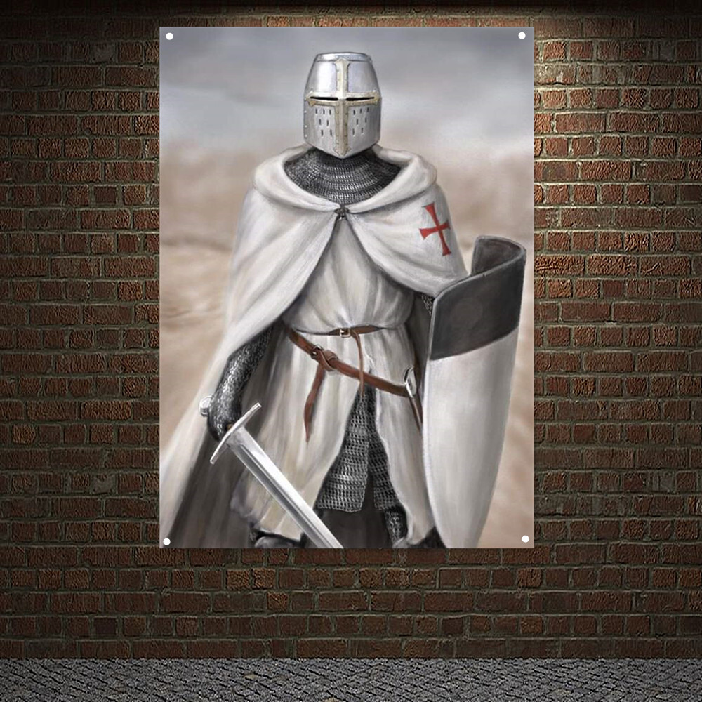 Ancient Crusader Warrior Flag Banner Wall Painting Knights Templar Art Poster