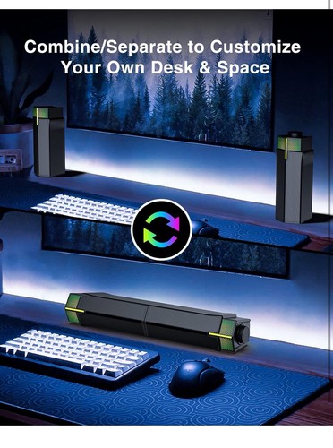 Jeecoo PC Głośniki M20 Oświetlenie komputera Bluetooth USB Gaming Desktop Laptop UK - Zdjęcie 7 z 8