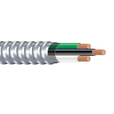 100' 6/2 Type MC Copper Metal Clad Cable With Ground Aluminum Armor 600V