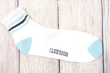 CLUB ROOM RETRO STYLE WHITE BLUE STRIPE CUSHIONED SHORT CREW ANKEL SOCKS MENS 