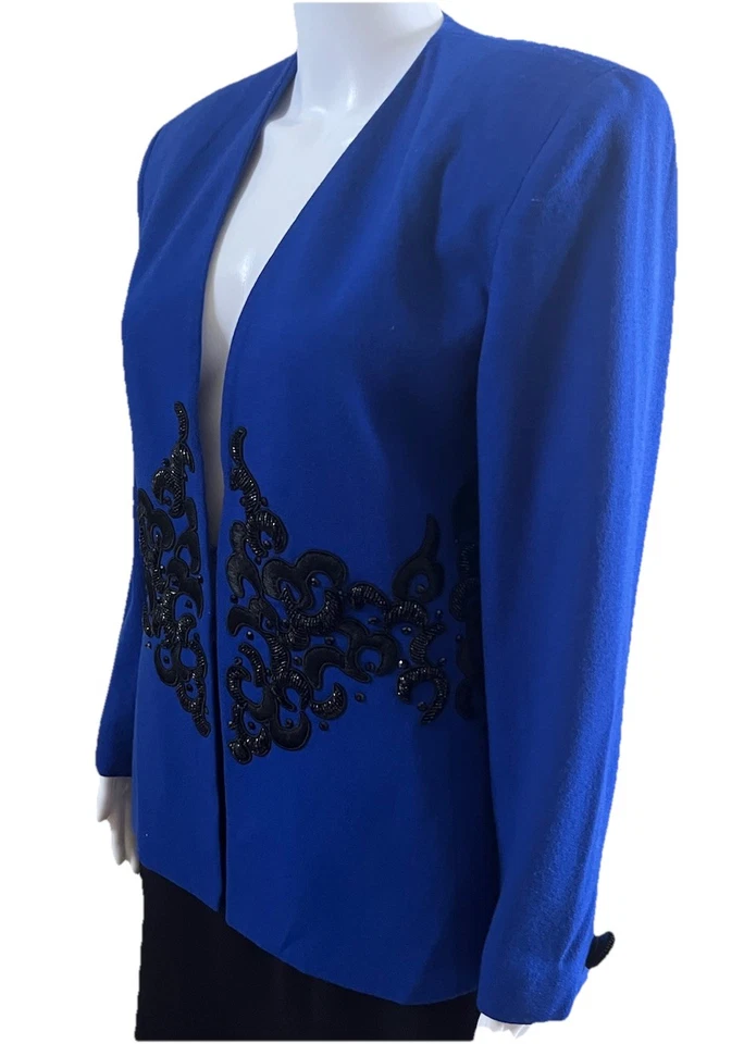 Chaqueta de Colección Nolan Miller Para Lillie Rubin Talla 8 Dinastía Diseñador Azul Glam Foto 3 de 4