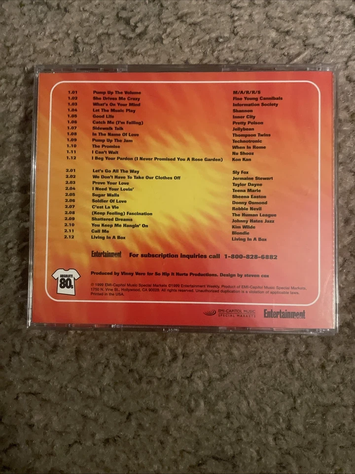 Absolute 80s CD 2-Disc Set 24 Songs 1999 EMI Entertainment Weekly Very Good! - Image 2 of 2